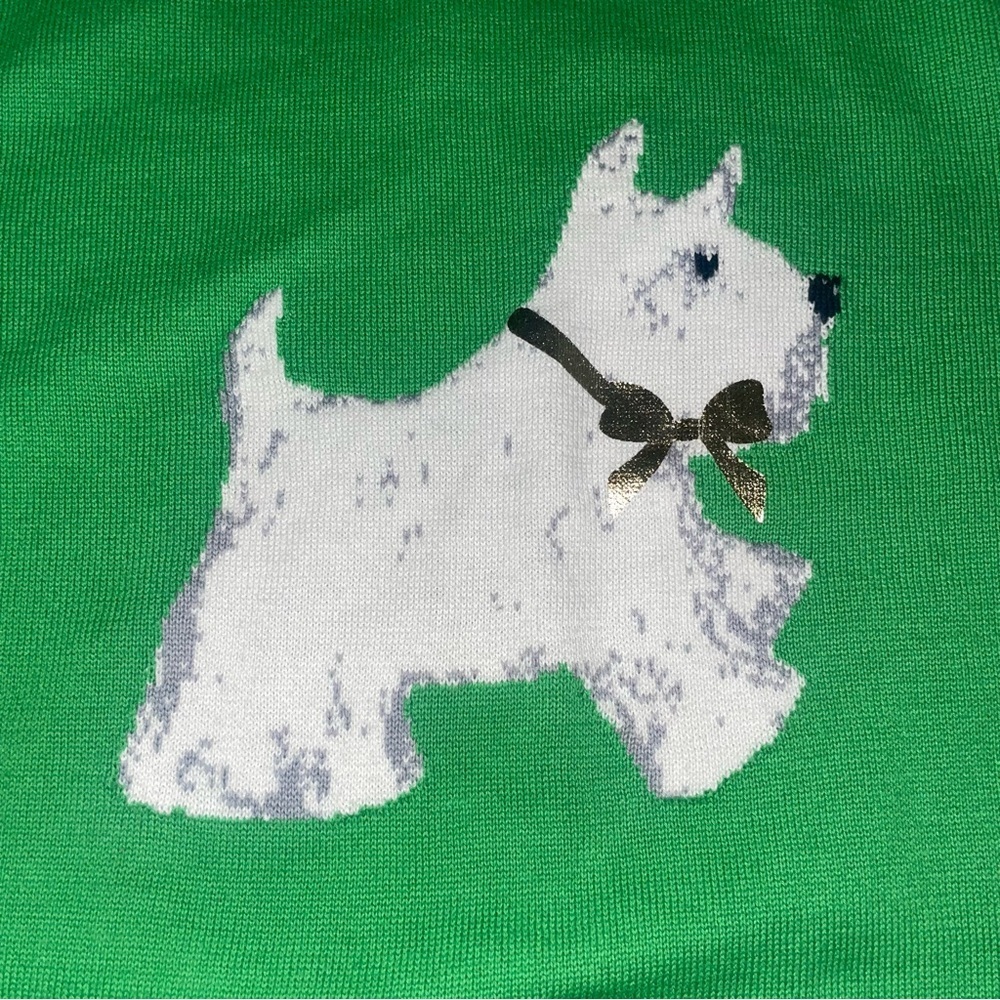 CROWN & IVY Womens Scottie Dog Green Long Sleeve Round Neck Sweater Size XS - Picture 2 of 5